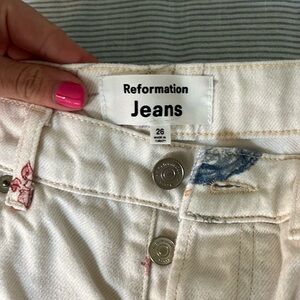 New Reformation white patterned jeans